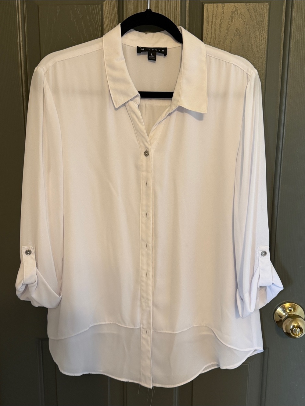 Classic White Button-Down Roll-Sleeve Blouse